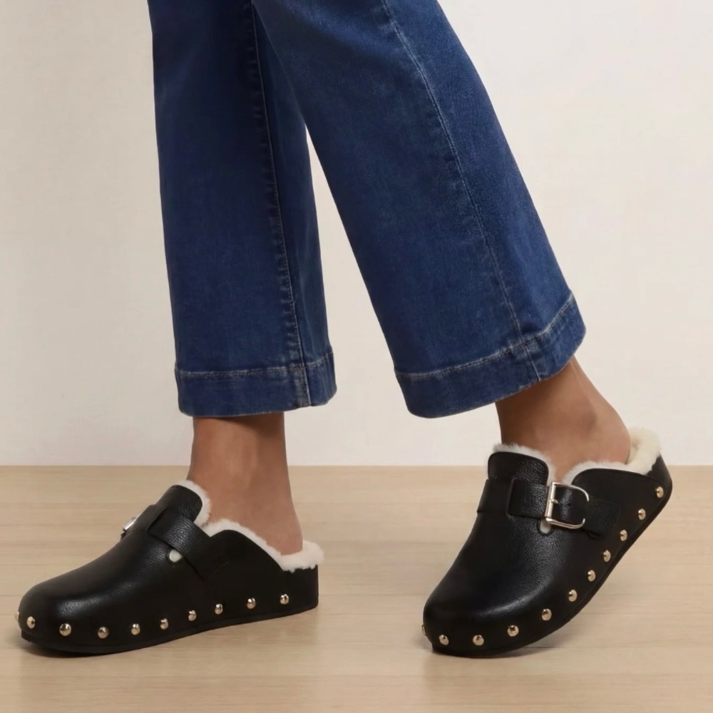 Veronica Beard Fern 2 Shearling Leather Clog Slide On Mules 8